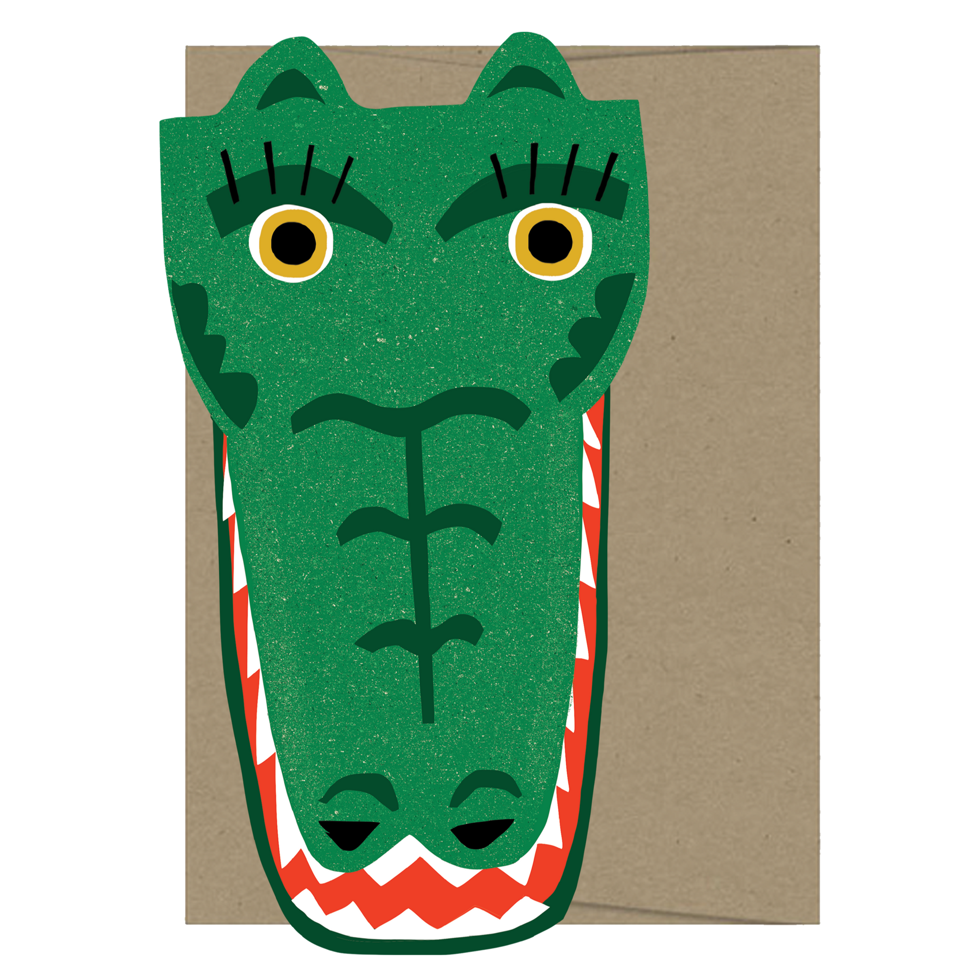 Card with a green alligator design on a brown cardstock background