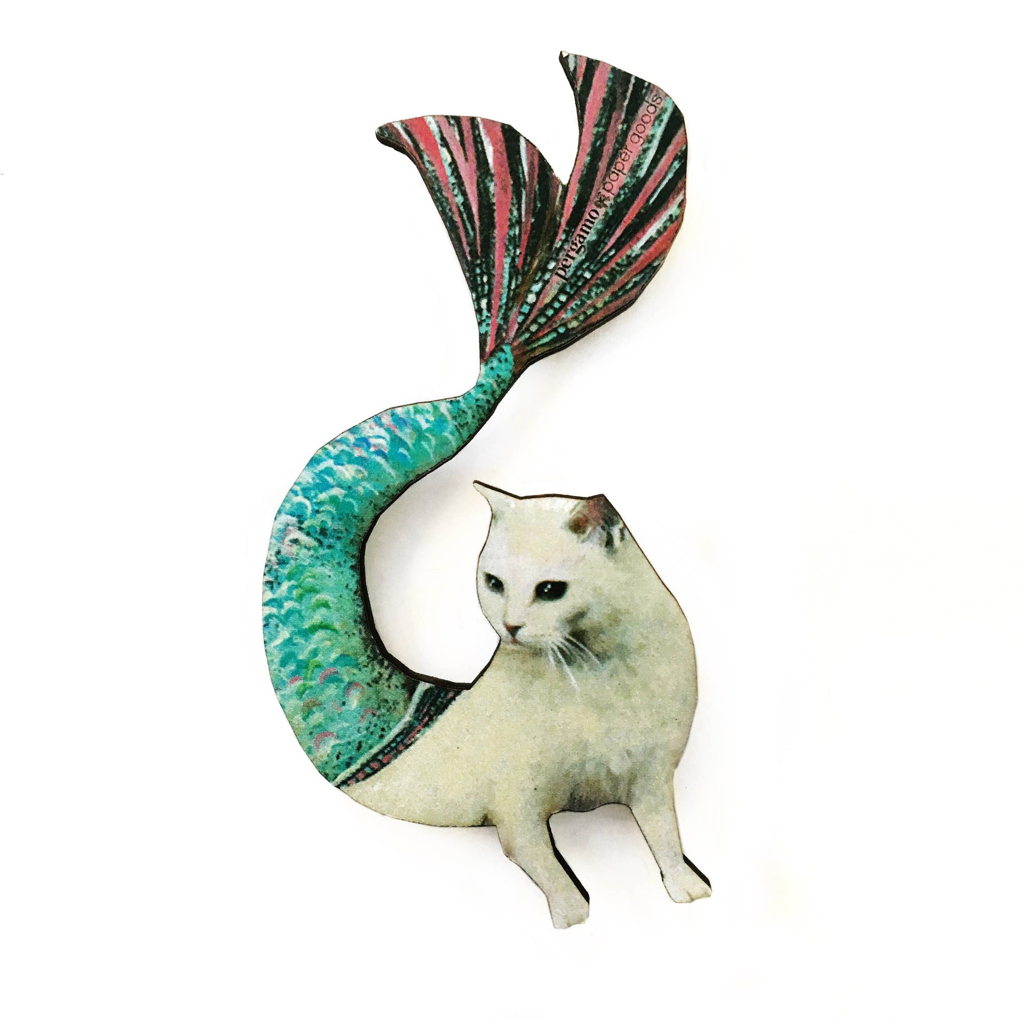 Mermaid Cat Wood Magnet