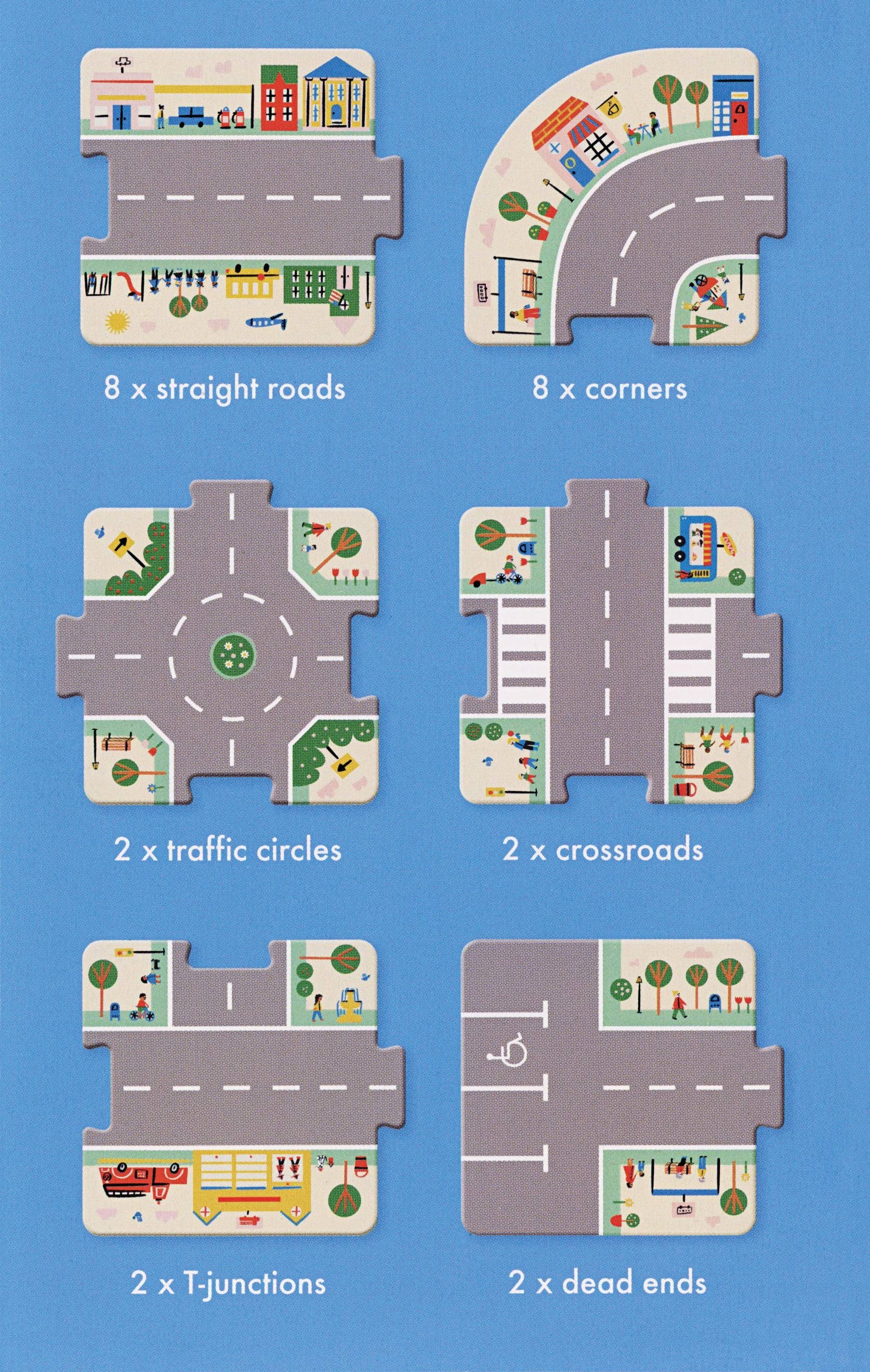Set of road and junction models on a blue background