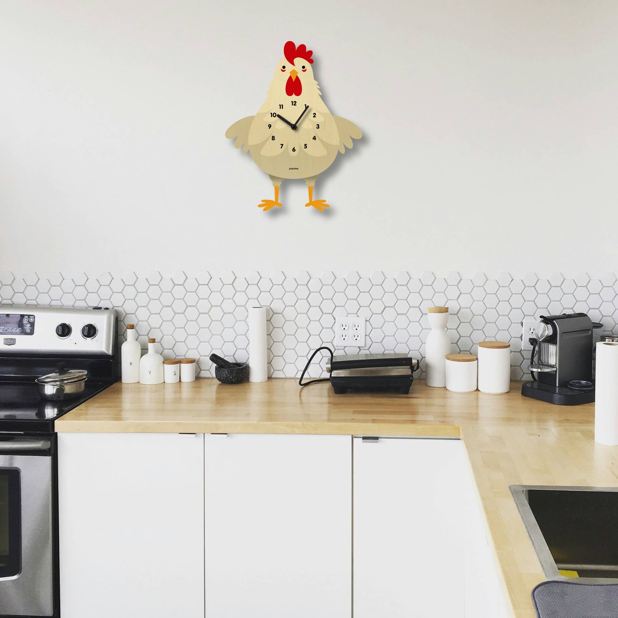 Cleo Chicken Pendulum Clock - Wood