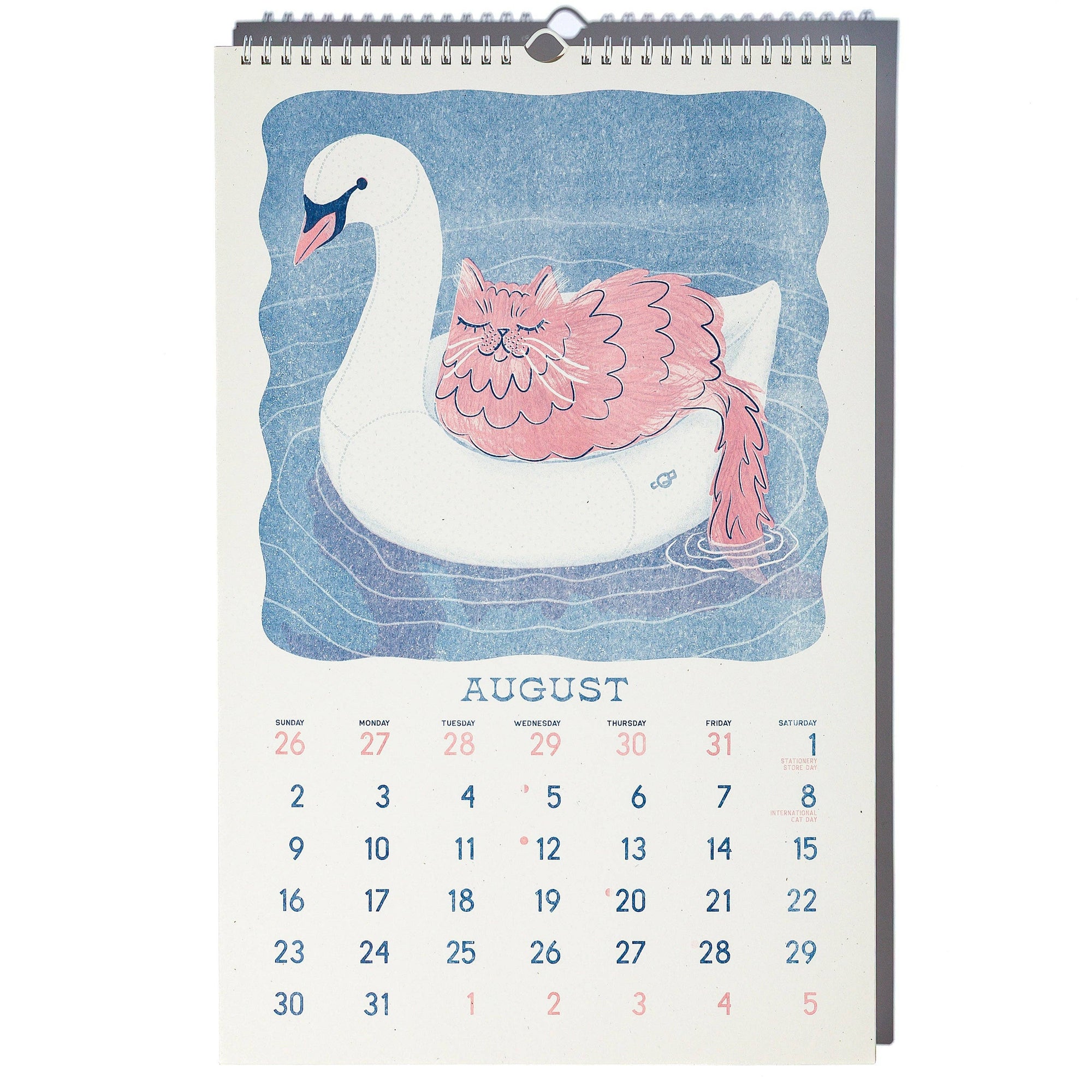Calendar with a swan illustration on a white background