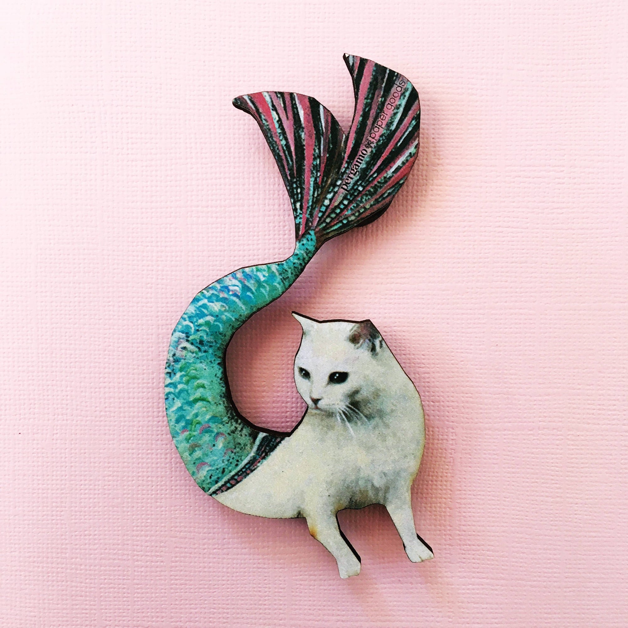 Mermaid Cat Wood Magnet