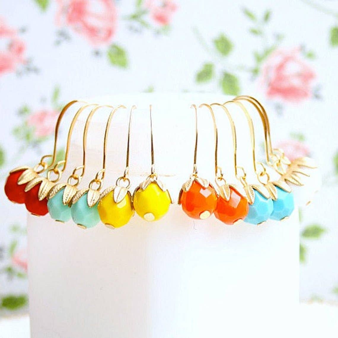 Small Colorful Glass Dangle Earrings