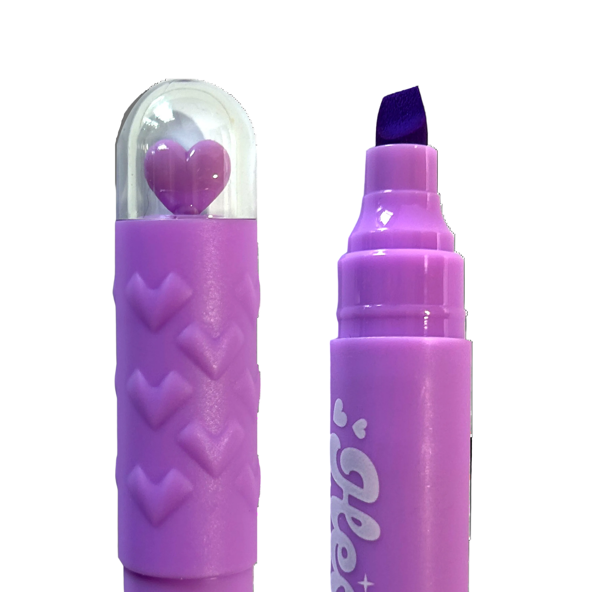 Purple marker with a heart-shaped component on a white background