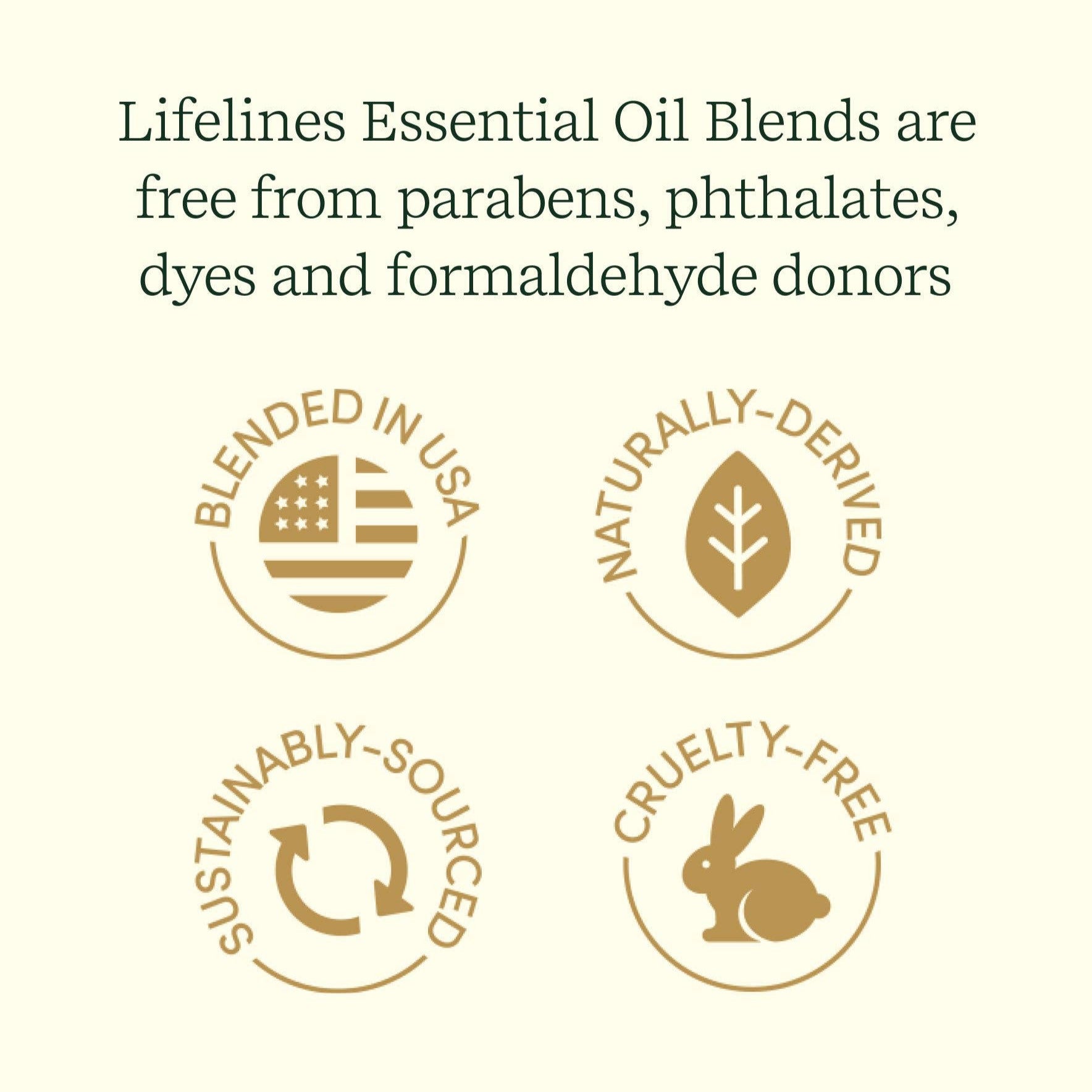 Lifelines Essential Oil Blends certification logos on a beige background