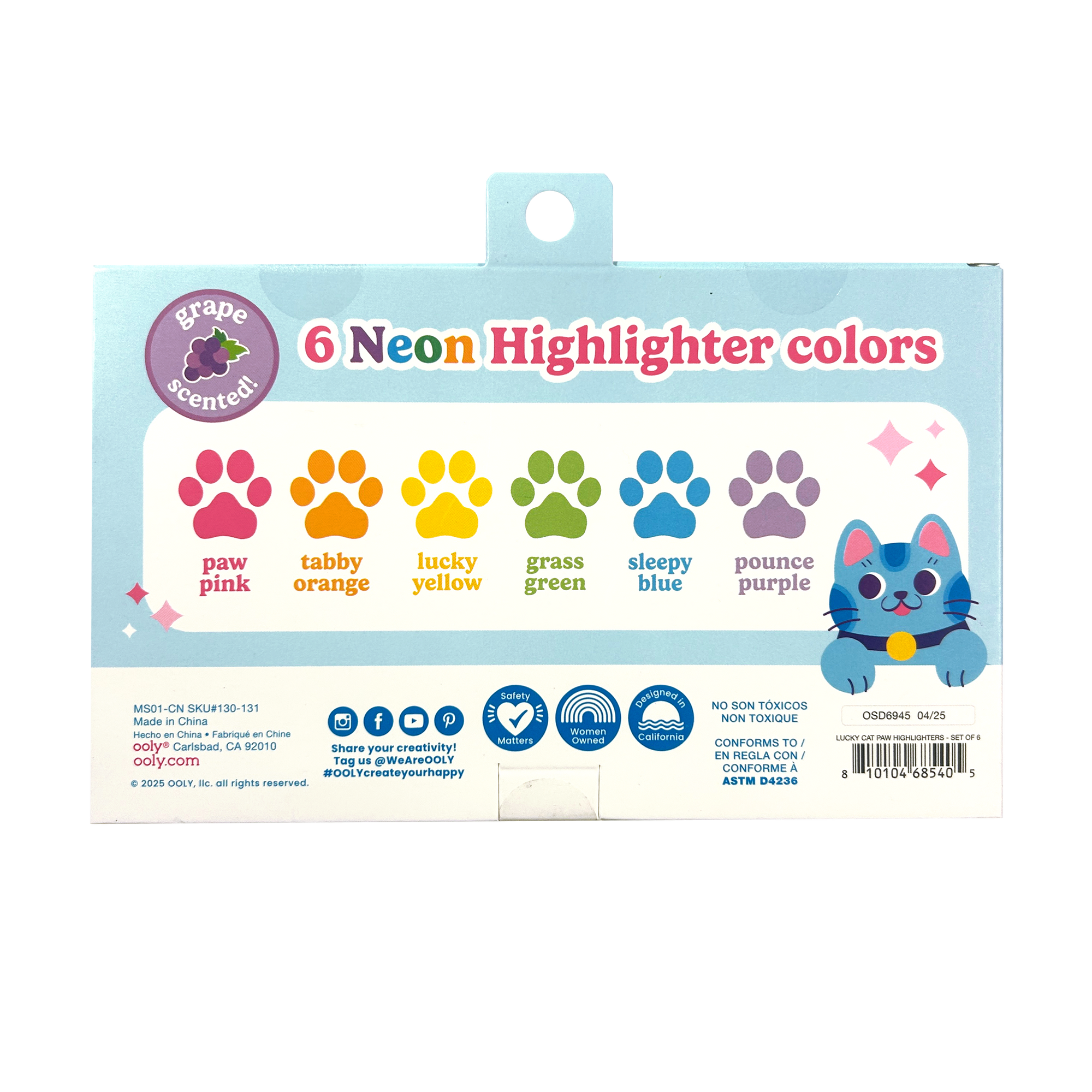 Lucky Cat Paw: Neon Highlighters - Berry Scent (Set of 6)