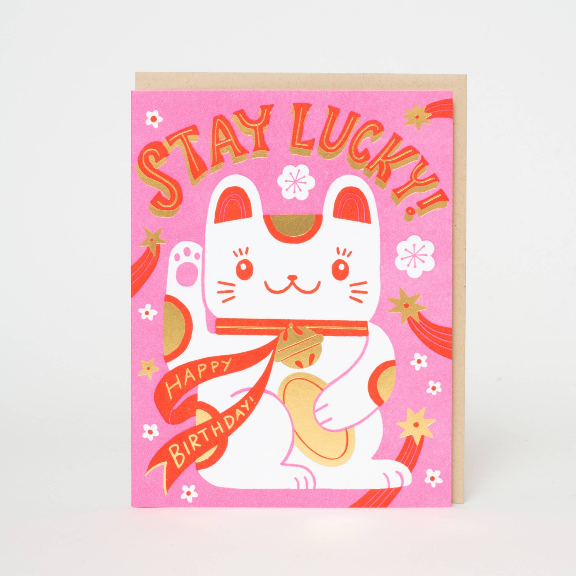 Stay Lucky Cat Letterpress Card