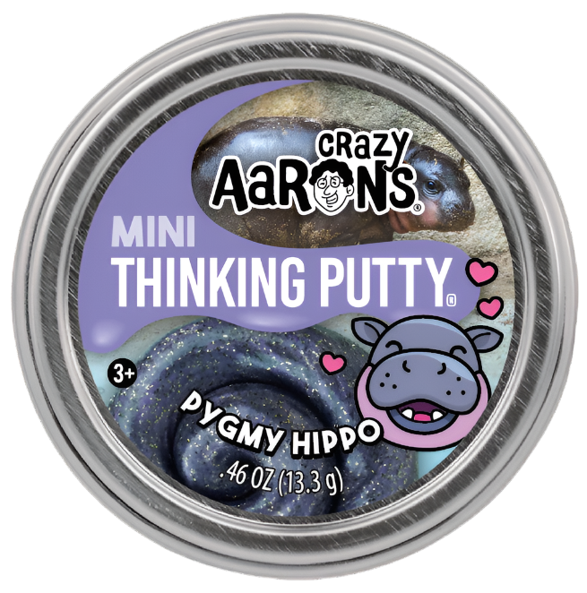 Crazy Aaron's Mini Thinking Putty container with pygmy hippo design
