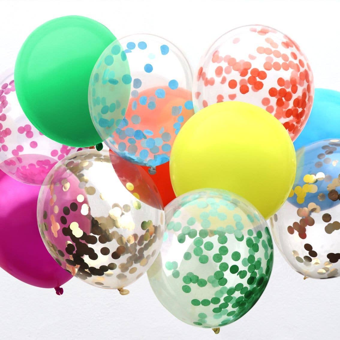 Colorful confetti balloons on a white background