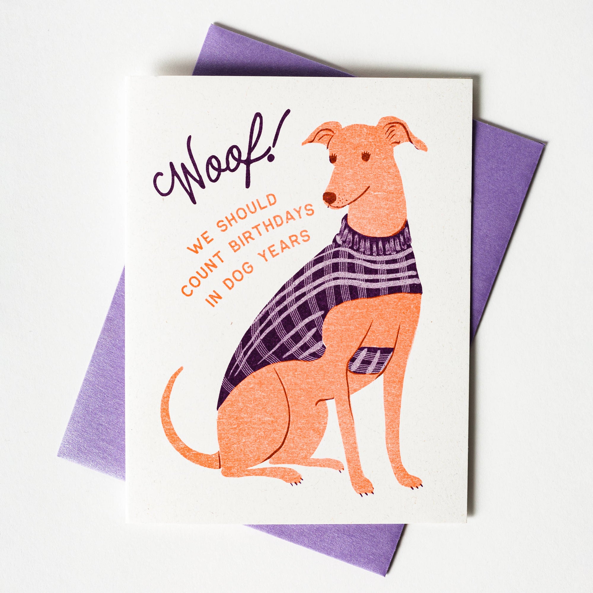 Woof! Dog Years Birthday - Risograph Card