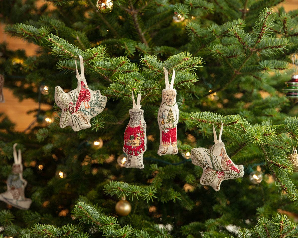 Decorative Christmas ornaments hanging on a tree