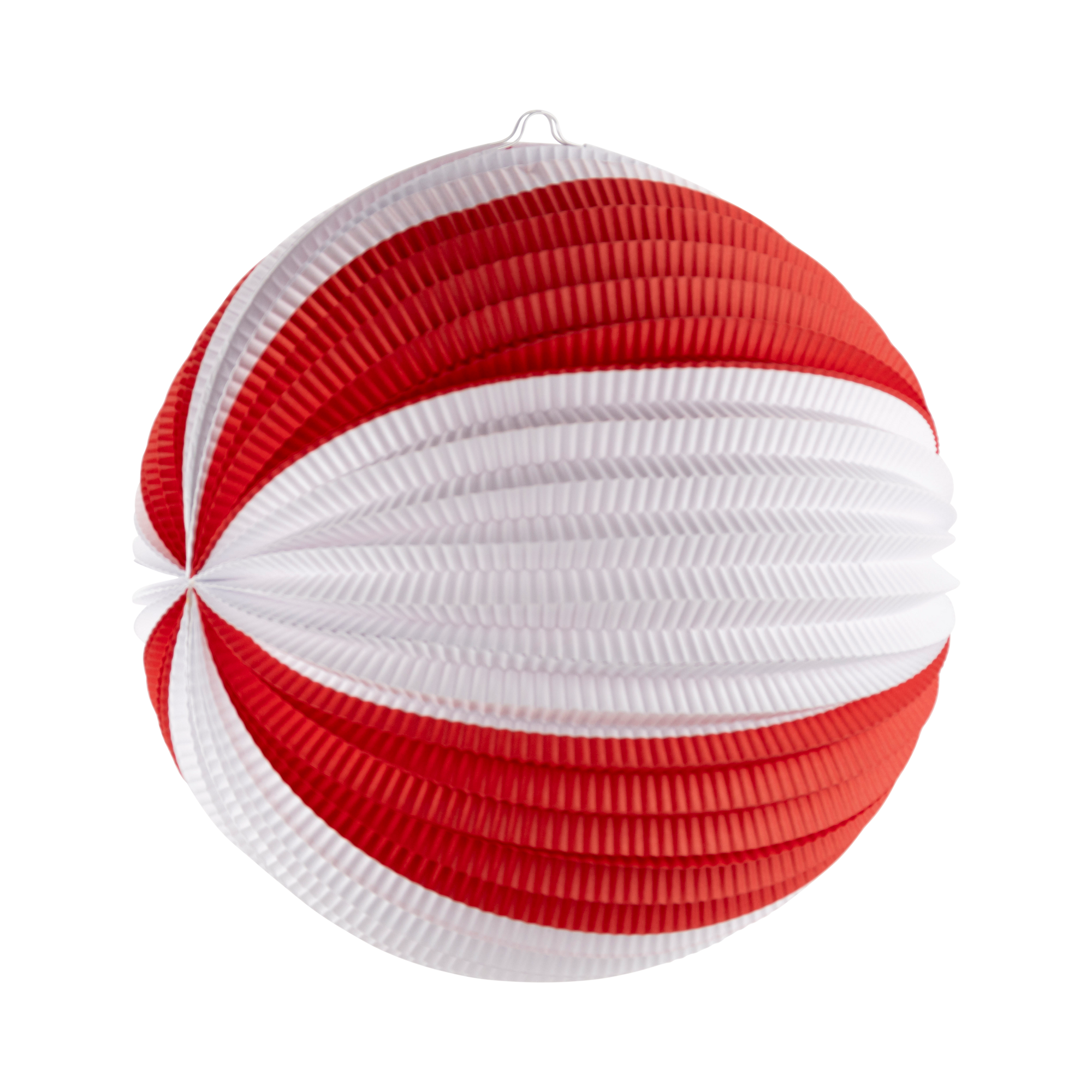 Red and white striped paper lantern on a white background