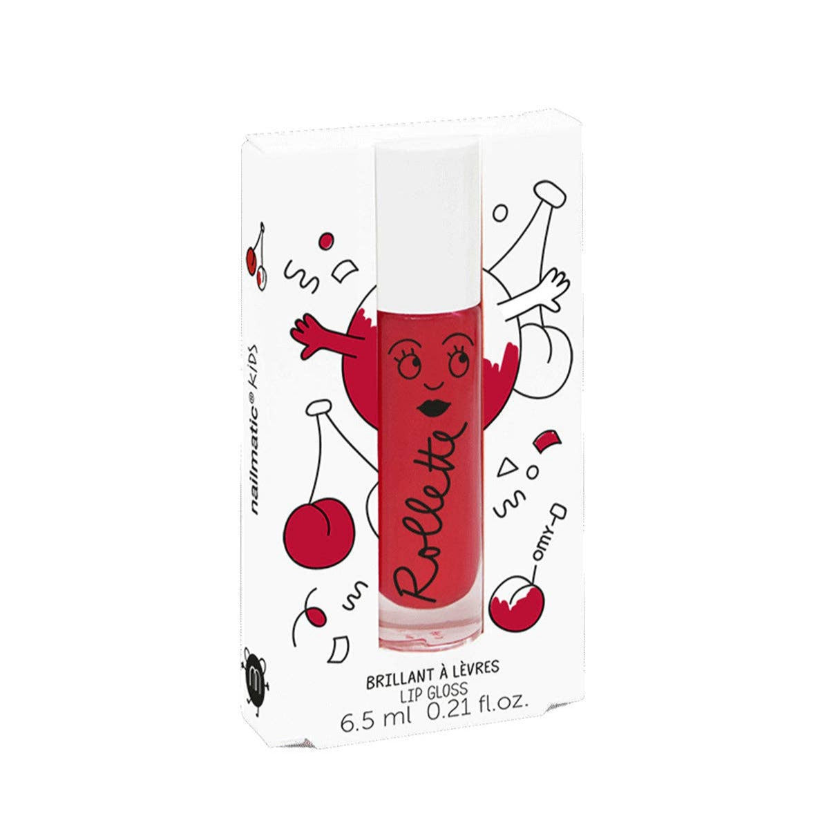 Lip gloss packaging with cartoon character on a white background