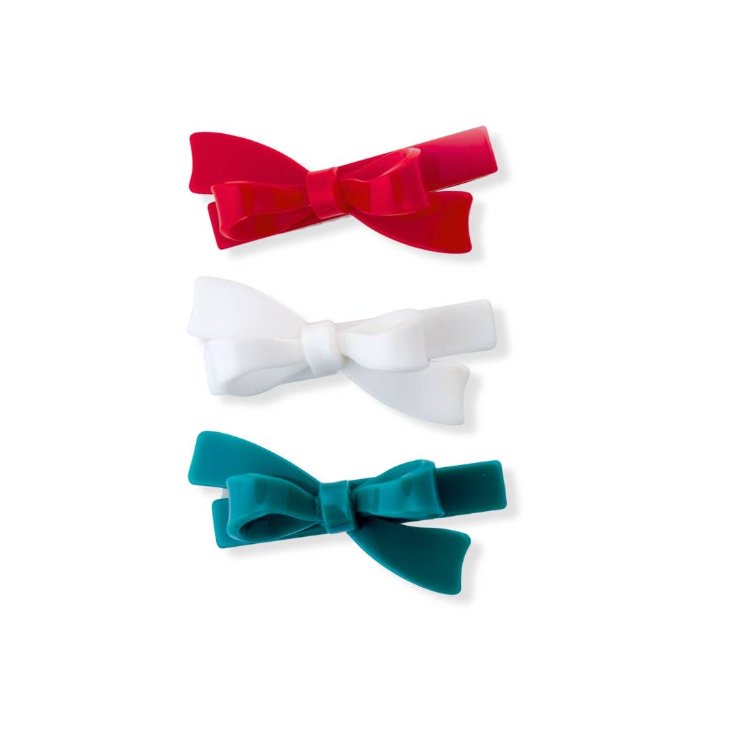 Bows Red, Green and White Hair Clips
