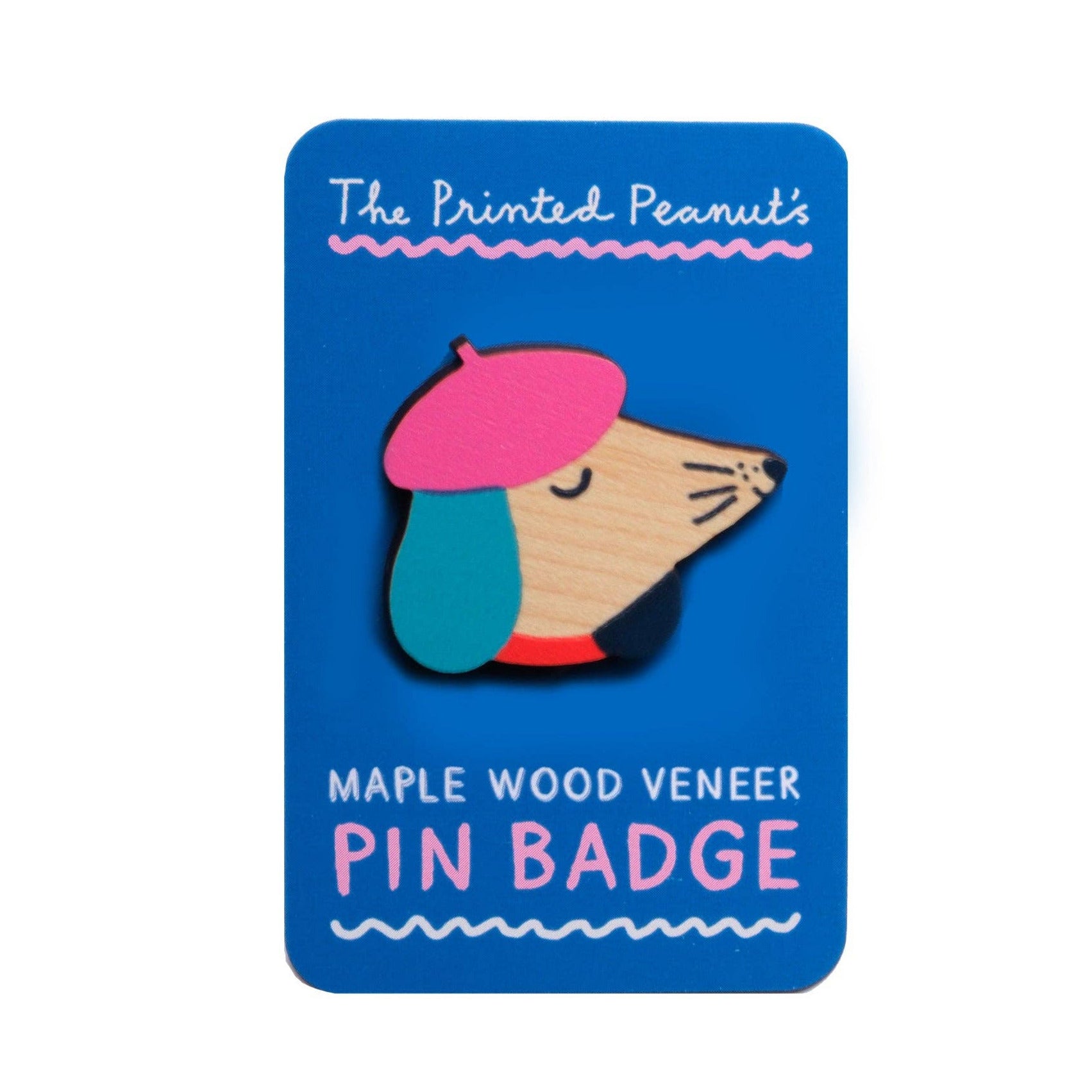 Dog Printed Wooden Pin Badge