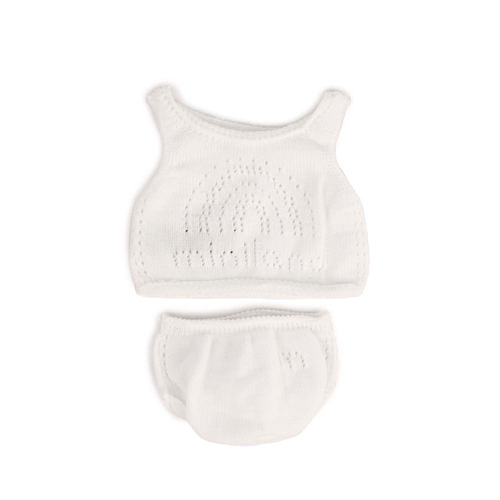 White crochet top and shorts set on a white background