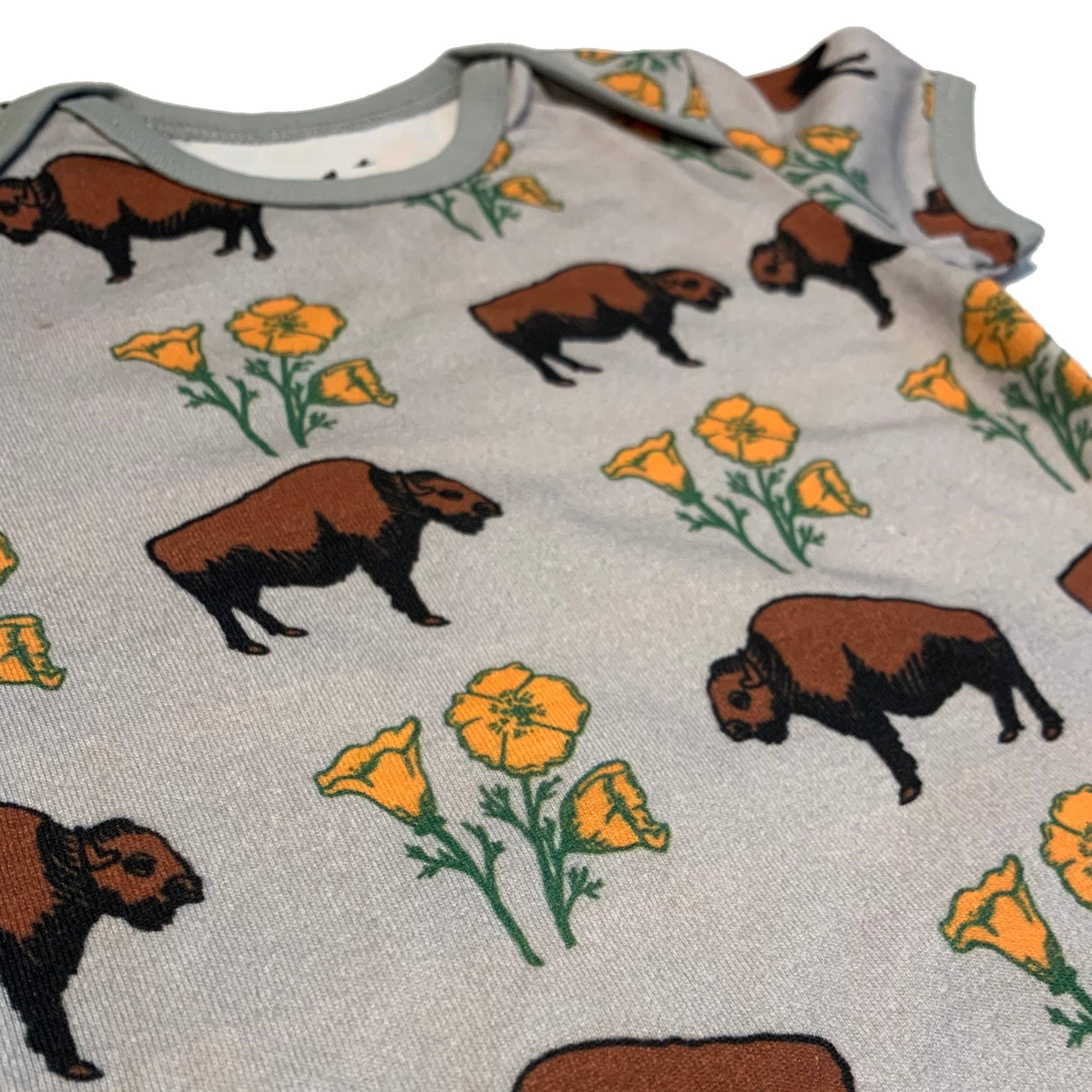 Fabric with bear and flower pattern on a white background