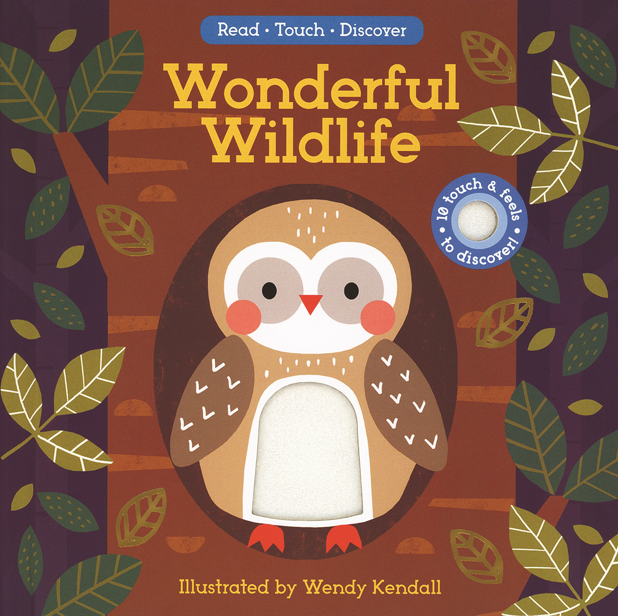 Book cover of 'Wonderful Wildlife' with an owl illustration and leaf patterns.
