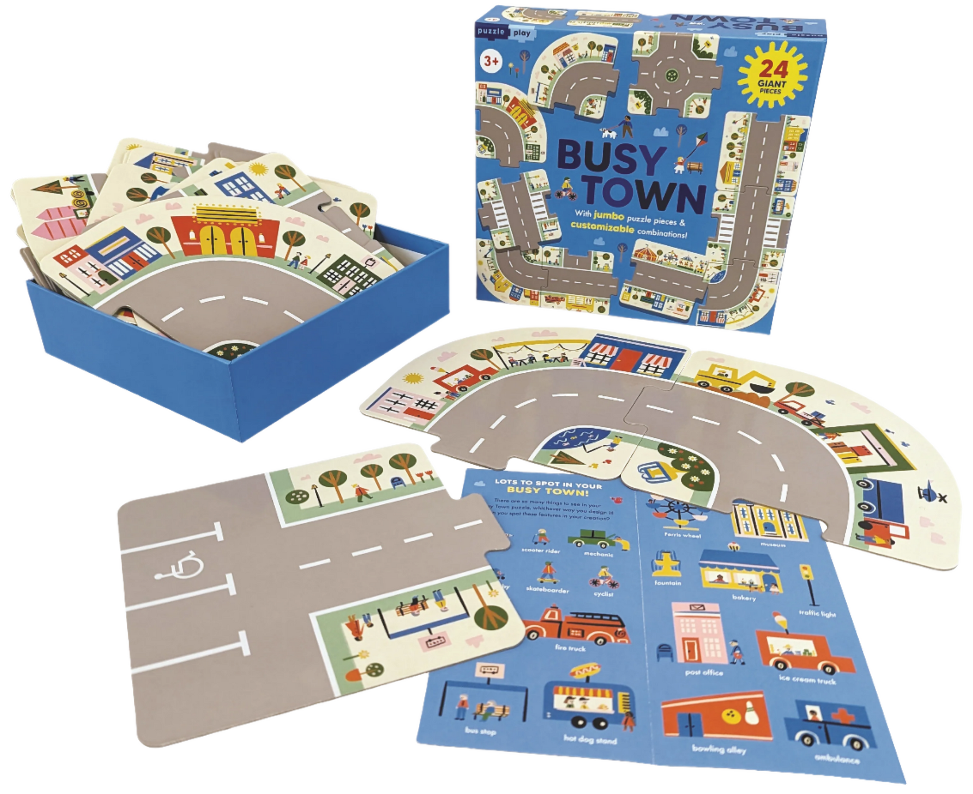 Busy Town road puzzle set with pieces and packaging on a white background