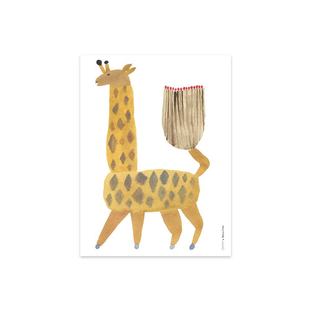 Illustration of a giraffe with a plant on its back against a white background