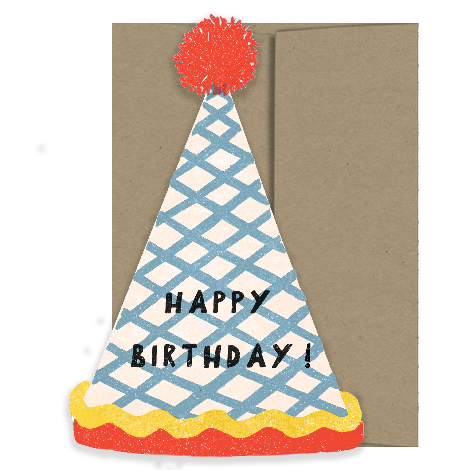 Birthday card with a colorful birthday hat design and 'Happy Birthday!' text.