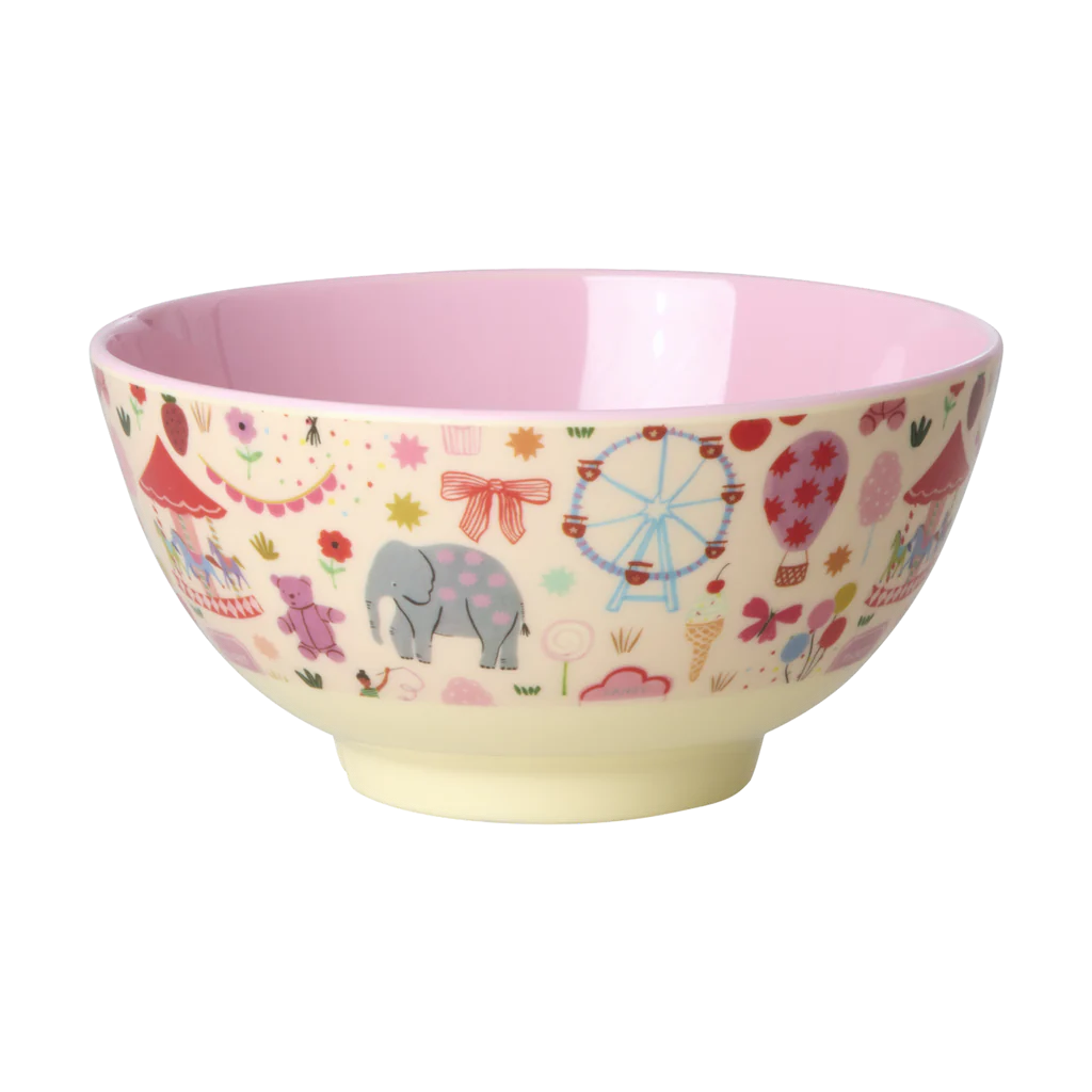 Medium Melamine Bowl - Fun Fair Pink Print