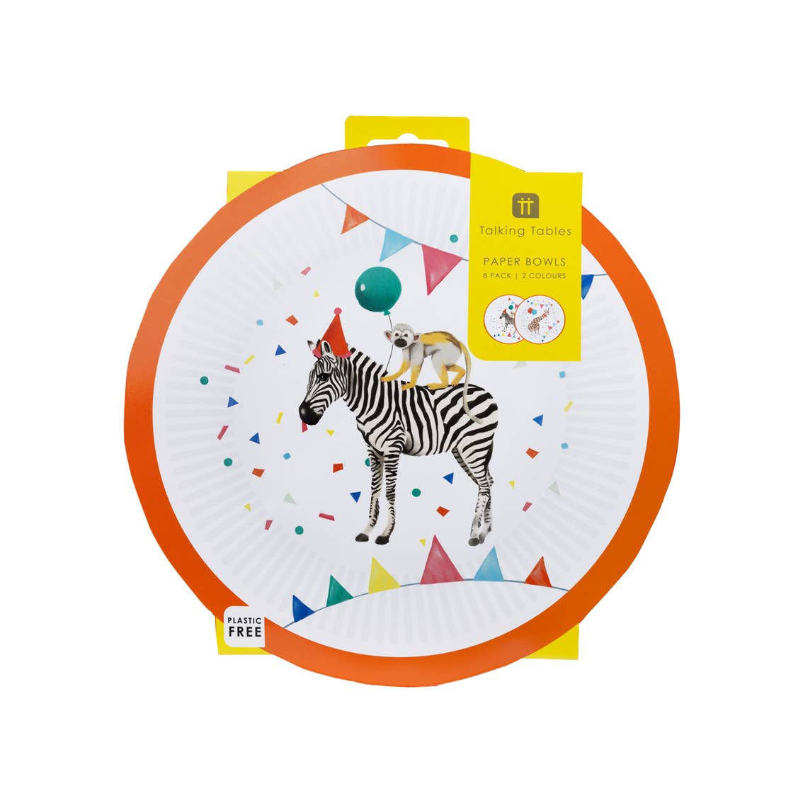 Pack of paper plates with a zebra design on a white background