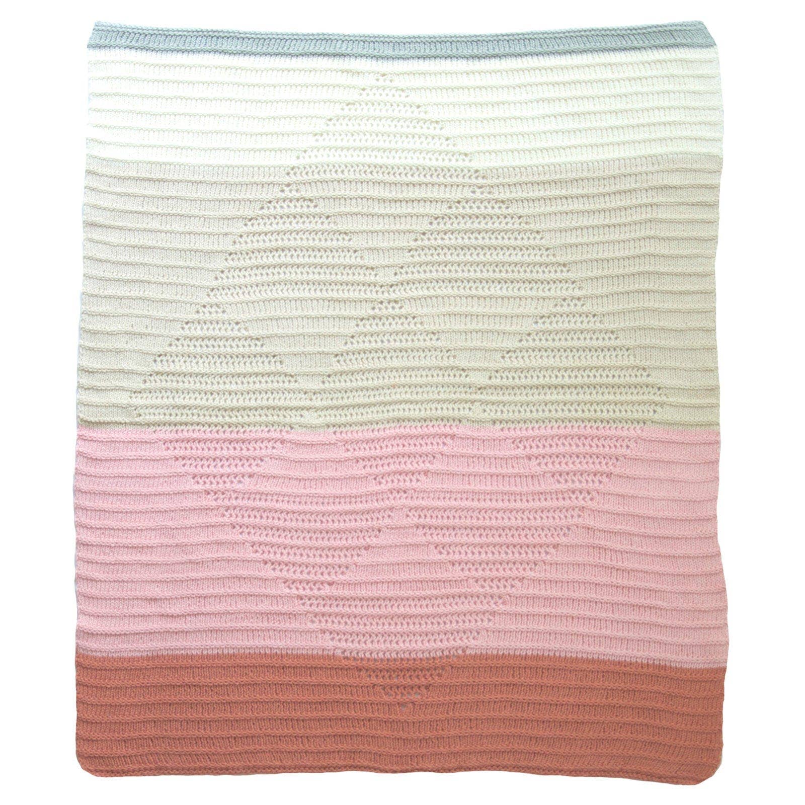 Knitted blanket with pastel gradient colors on a white background