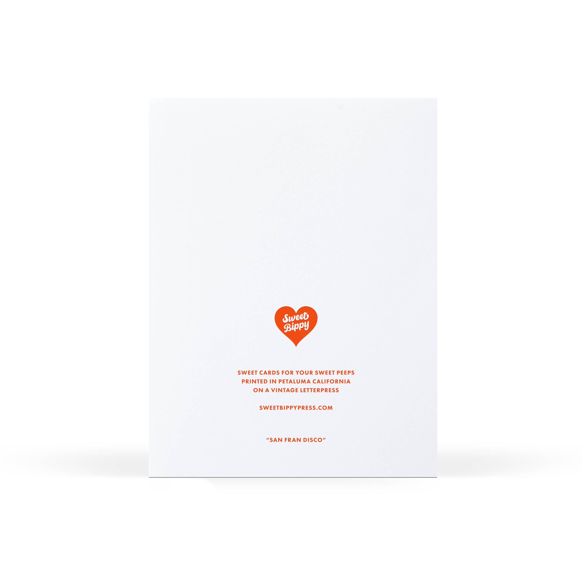 Back of a greeting card with 'Sweet Pea Press' logo and text on a white background