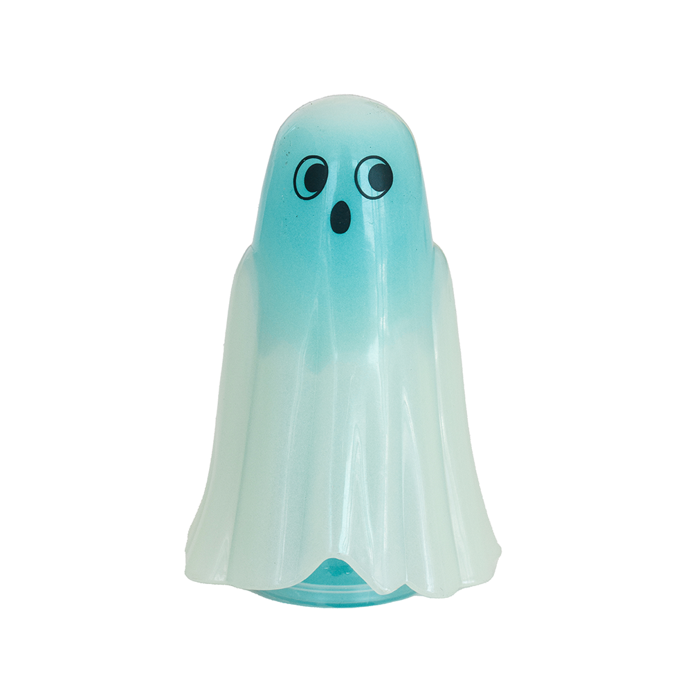 Glowing blue and white ghost figure on a white background