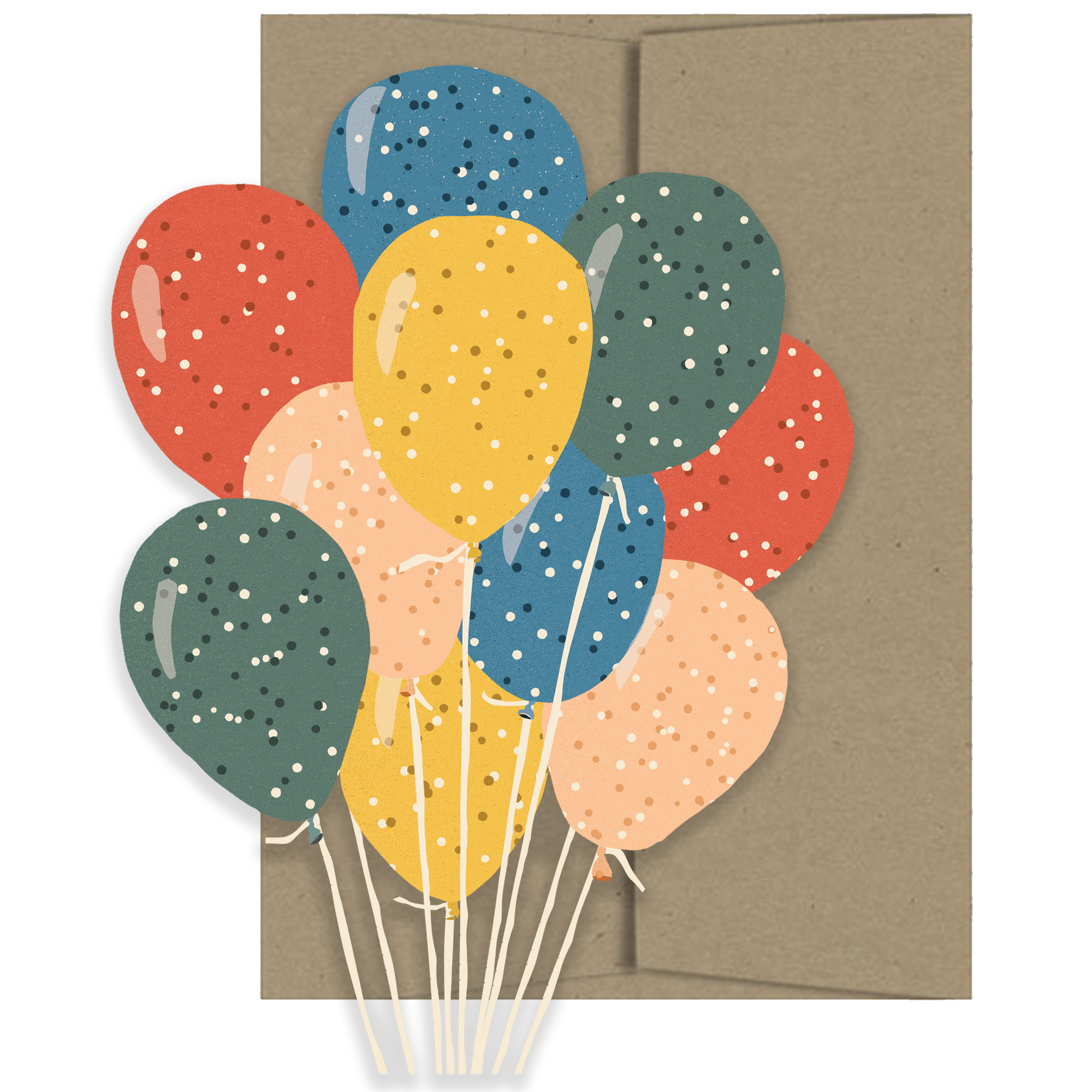 Greeting card with colorful balloons on a brown background