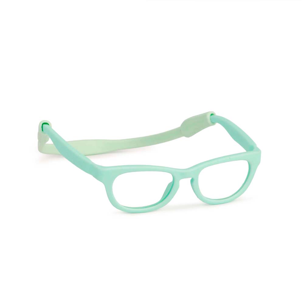 Mint green eyeglasses on a white background