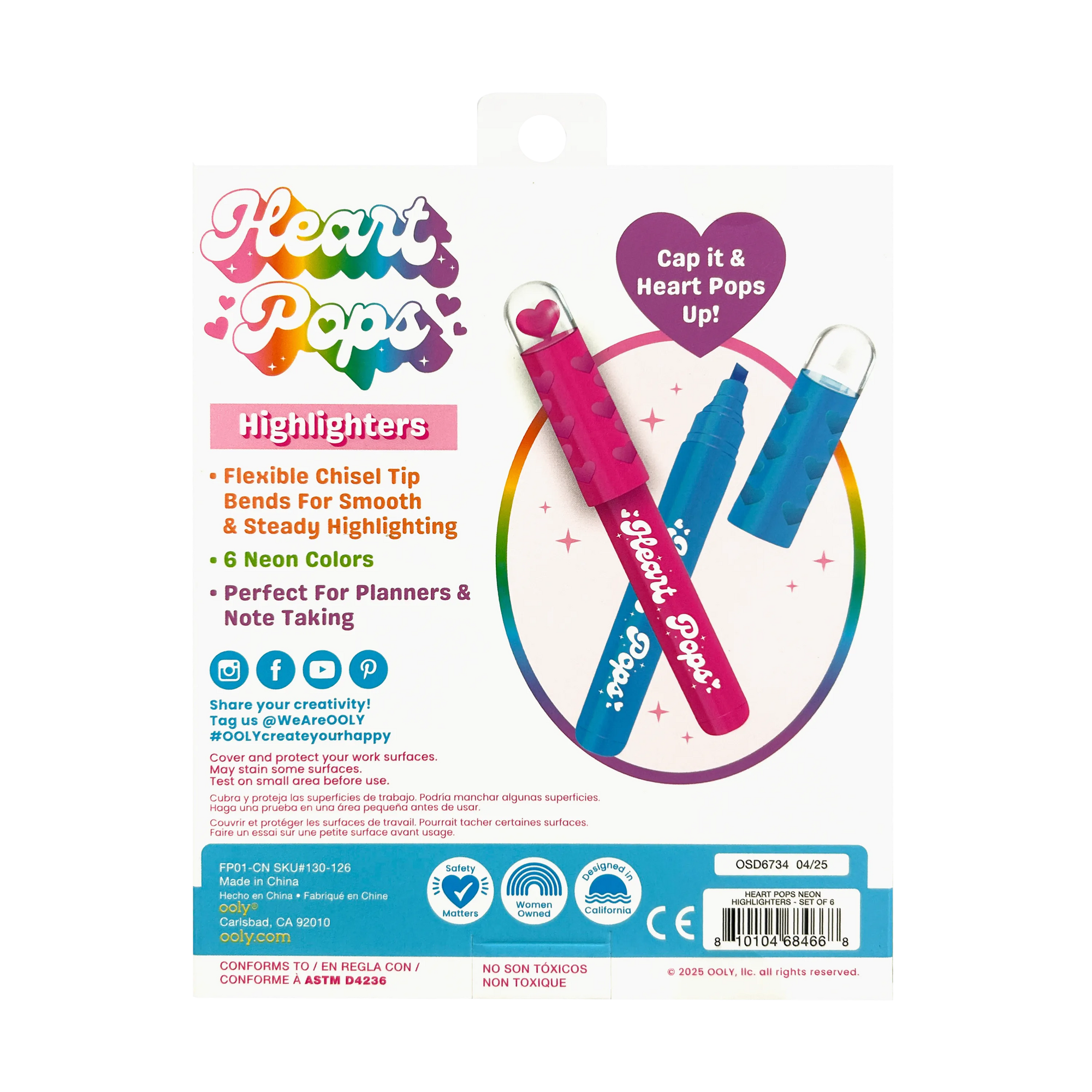 Heart Pops: Neon Highlighters (Set of 6)