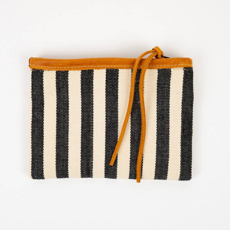 Handwoven Black & White Stripe Cosmetic Pouch