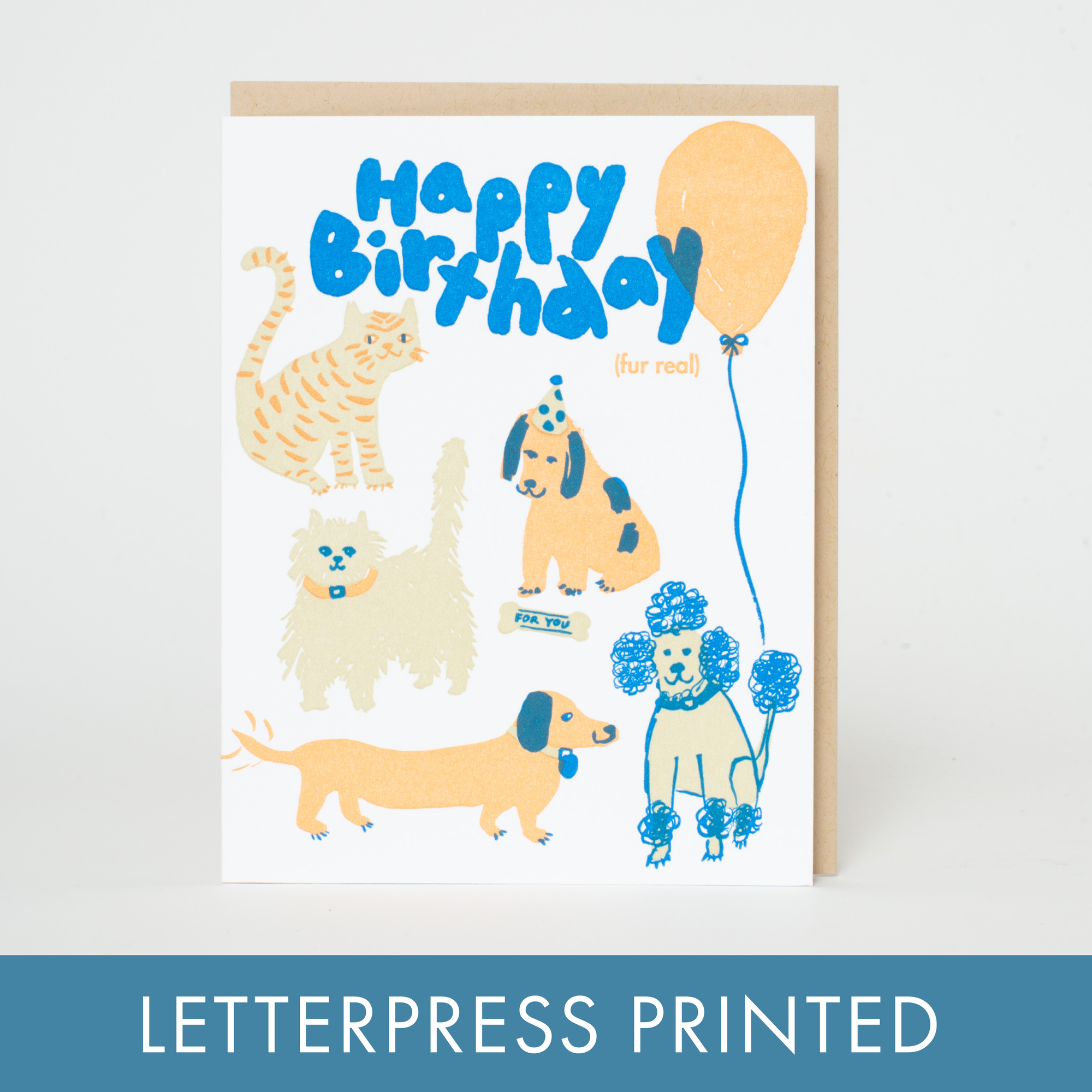 Birthday Dog & Cat Party Letterpress Card