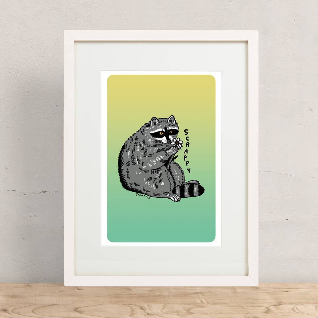 Scrappy Raccoon Print -Olivia Mew