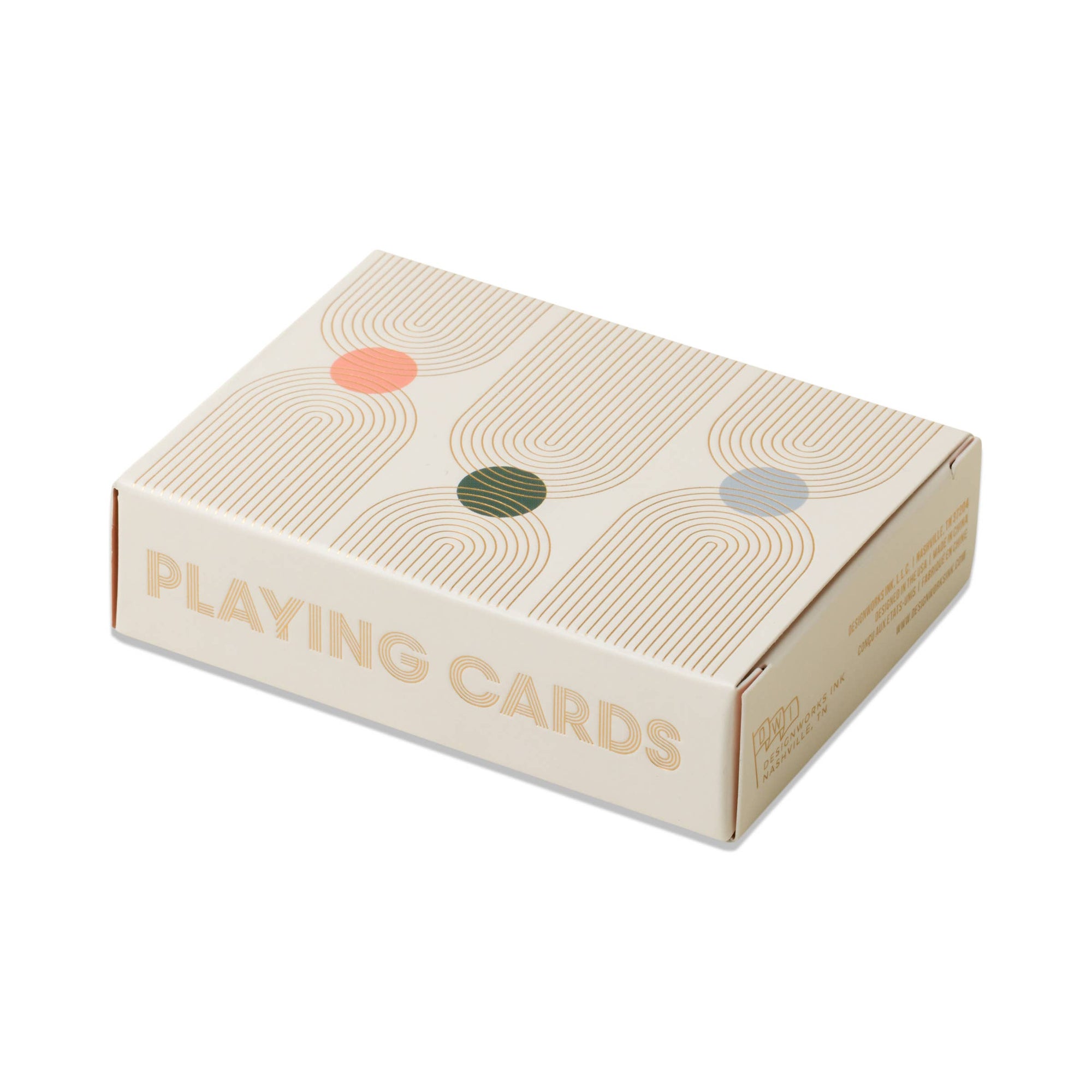 Box of playing cards with decorative elements on a white background