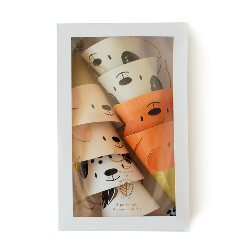 Set of party hats with animal faces in a white frame