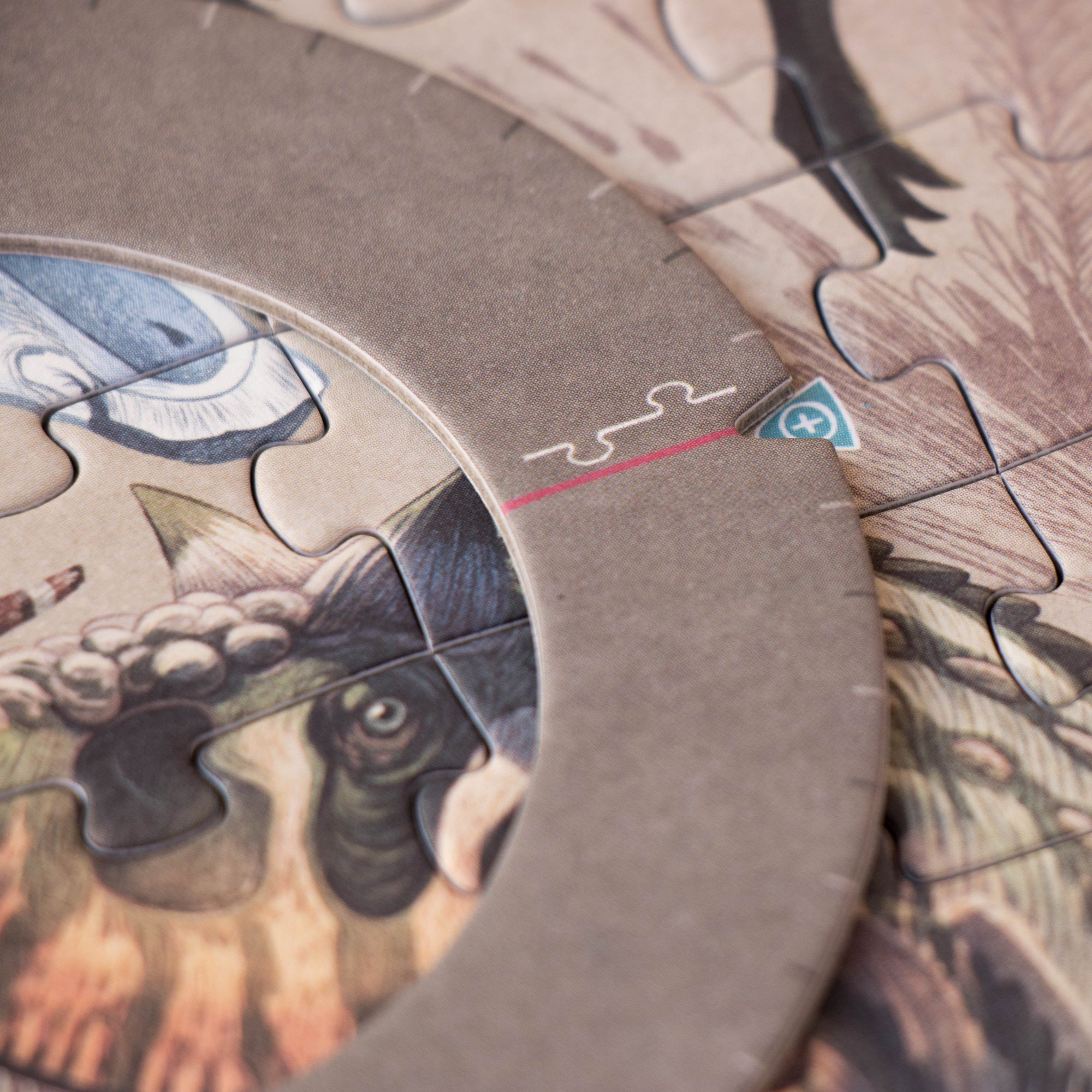 Close-up of a partially completed puzzle with intricate design