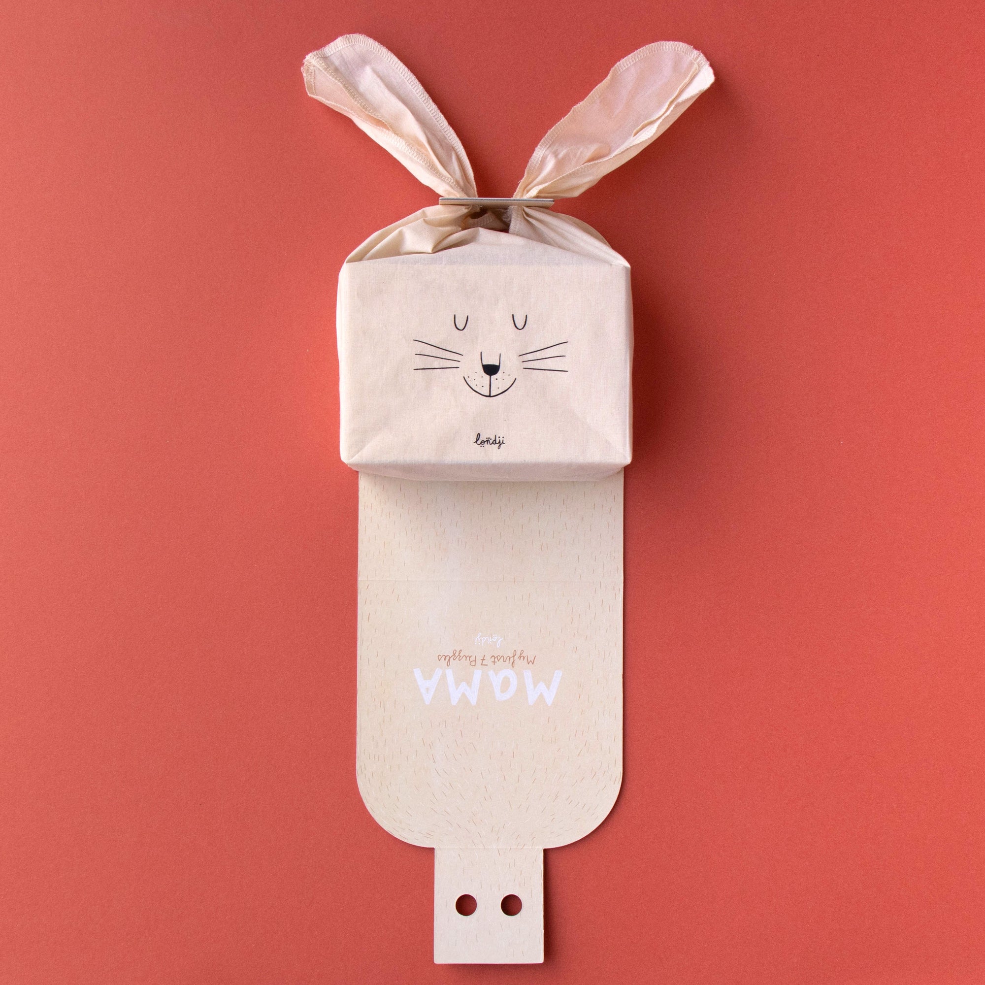 Product with bunny ears on a red background