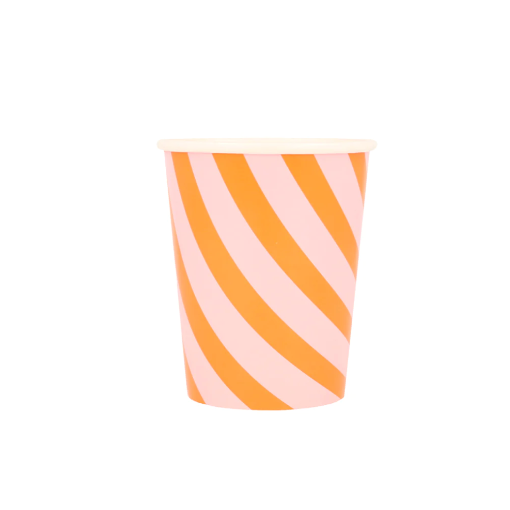 Pink and Orange Stripy Cups (8pk)
