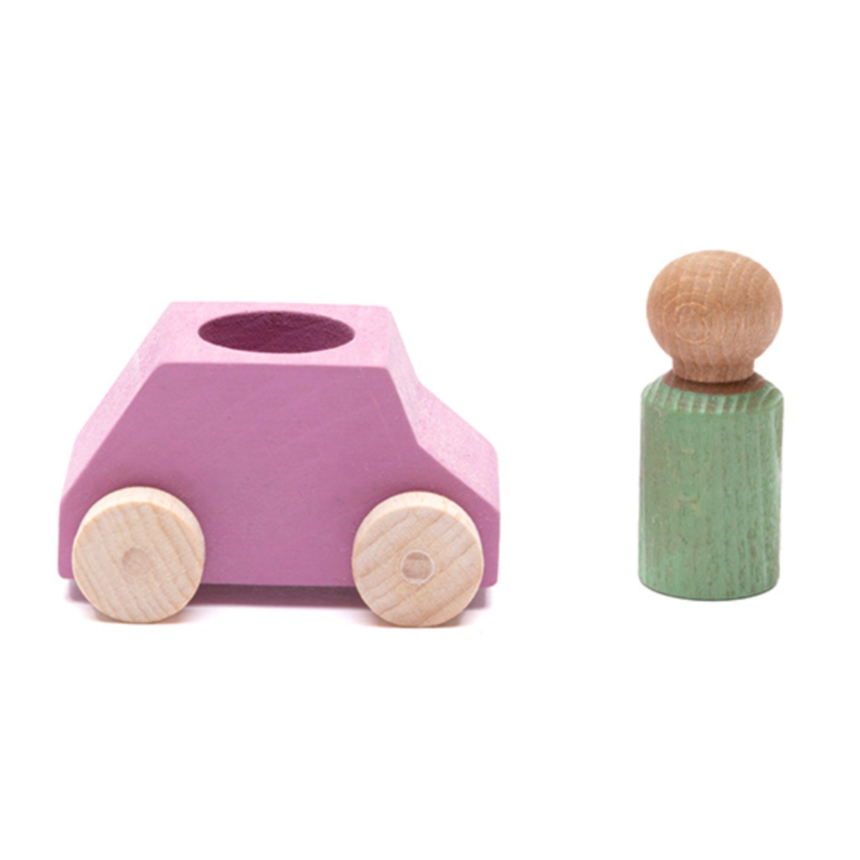 Pink Wooden Car with Figure 3yrs+