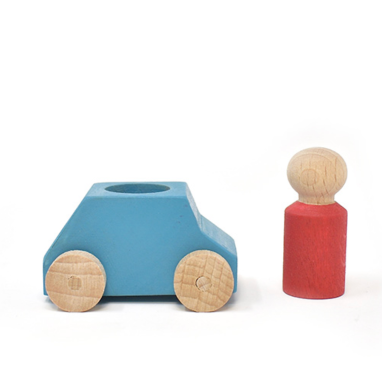 Sky Blue Wooden Car with Figure