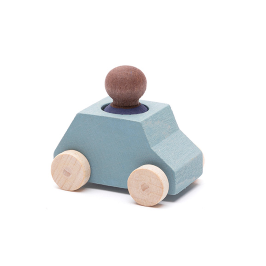 Grey Wooden Car with Figure