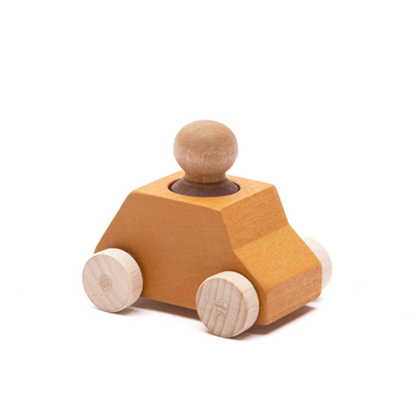 Ochre Wooden Car with Figure