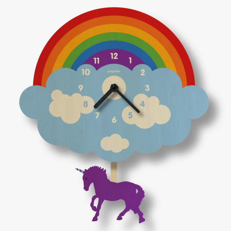 Unicorn Rainbow Pendulum Clock -wood