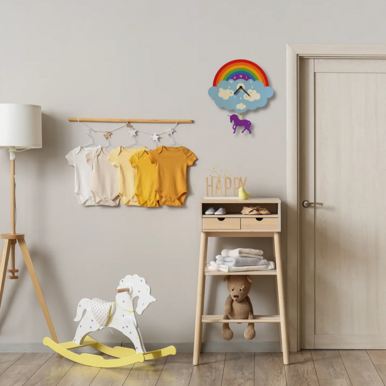 Unicorn Rainbow Pendulum Clock -wood
