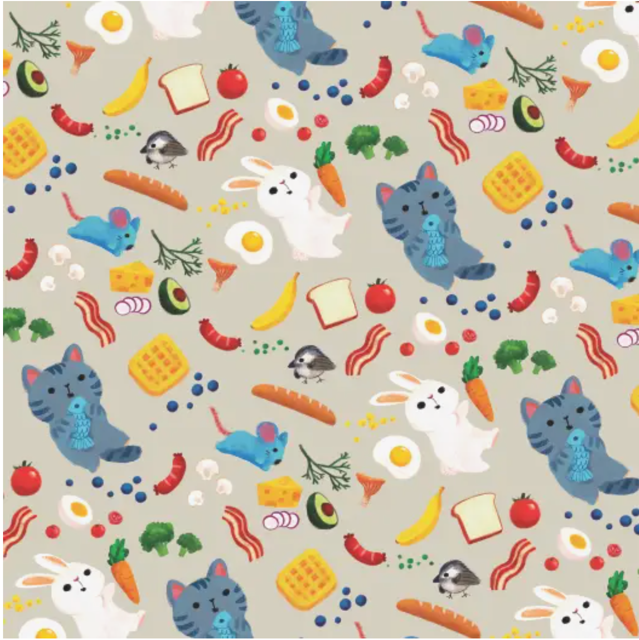 Breakfast Food with Animals Wrapping Paper -single sheet