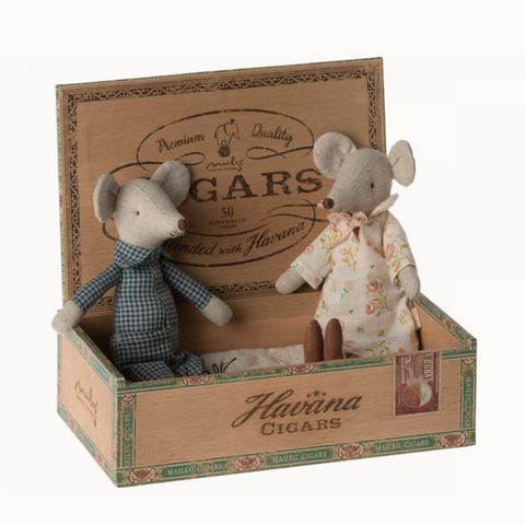 Grandma and Grandpa Mice in Cigarbox