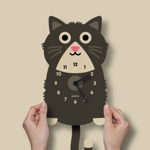 Black Kitten/ Cat Pendulum Clock -wood